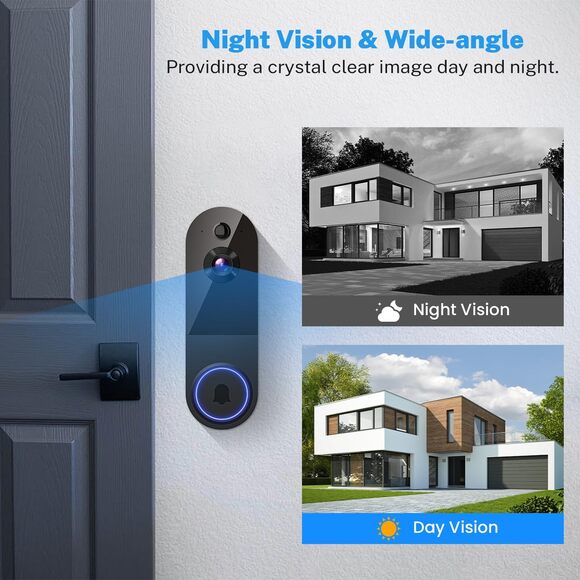 Wireless Video Doorbell Camera with Receiver, AI Detection, 2-Way Talk, 2.4G - Picture 3 of 8
